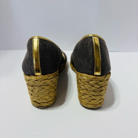 Ralph Lauren 9B Cecelia Gray Jersey Gold Trim Espadrille Jute
Wedge Peep Toe - Picture 3 of 7